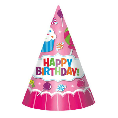 Happy Birthday 'Sweet Shop' Cone Hats (8ct)